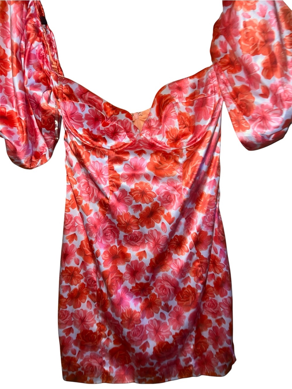 Oh Polly Pink & Orange Floral Satin Mini Dress